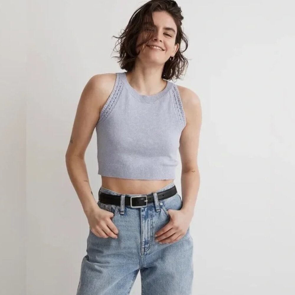 Madewell Crochet-Trim Crop Sweater Tank - Small